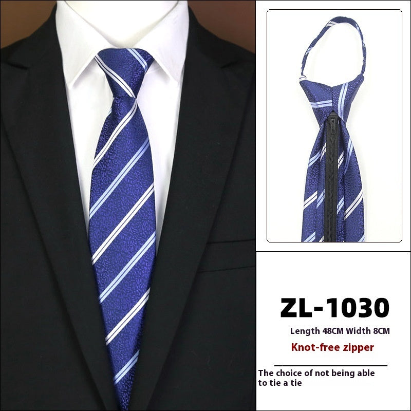 Men’s Formal Business Zipper Tie – Striped Jacquard Knot-Free Necktie