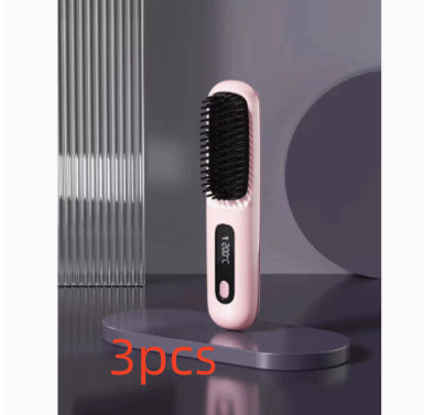2-In-1 Wireless Hair Straightener Brush – Portable Fast Heating Comb & Hot Curler, USB Rechargeable