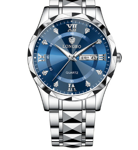 Waterproof Luminous Dual Calendar Watch – Men’s Business Stainless Steel Wristwatch