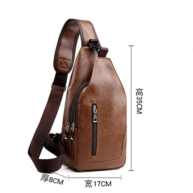 Luxury Men’s Leather Messenger Chest Bag – Vintage Crossbody Business Sling Shoulder Pack