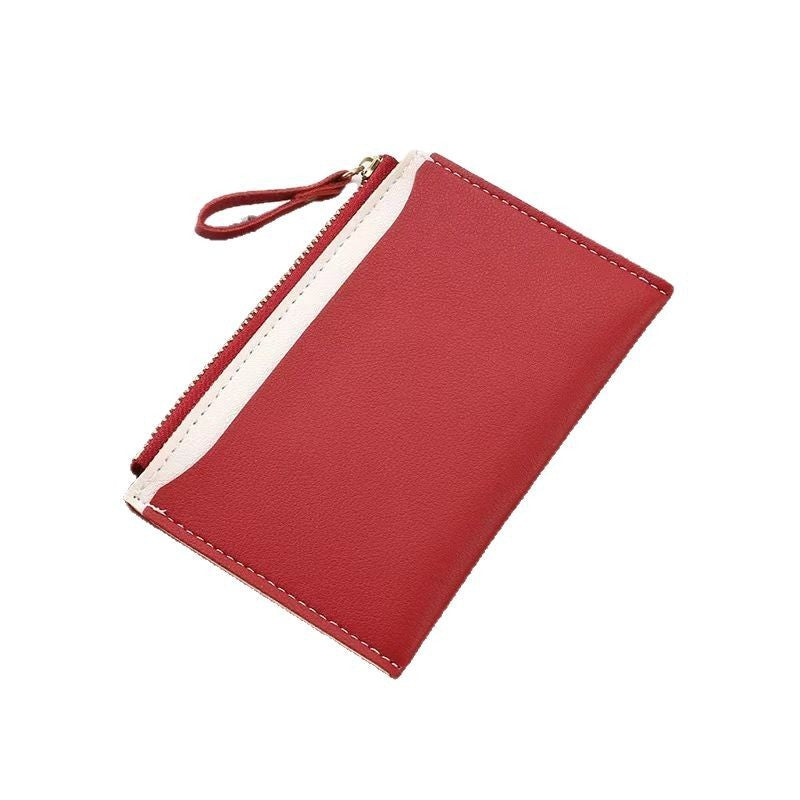 Women’s PU Leather Zipper Coin Purse – Contrast Color Card Holder with Anti-theft Protection