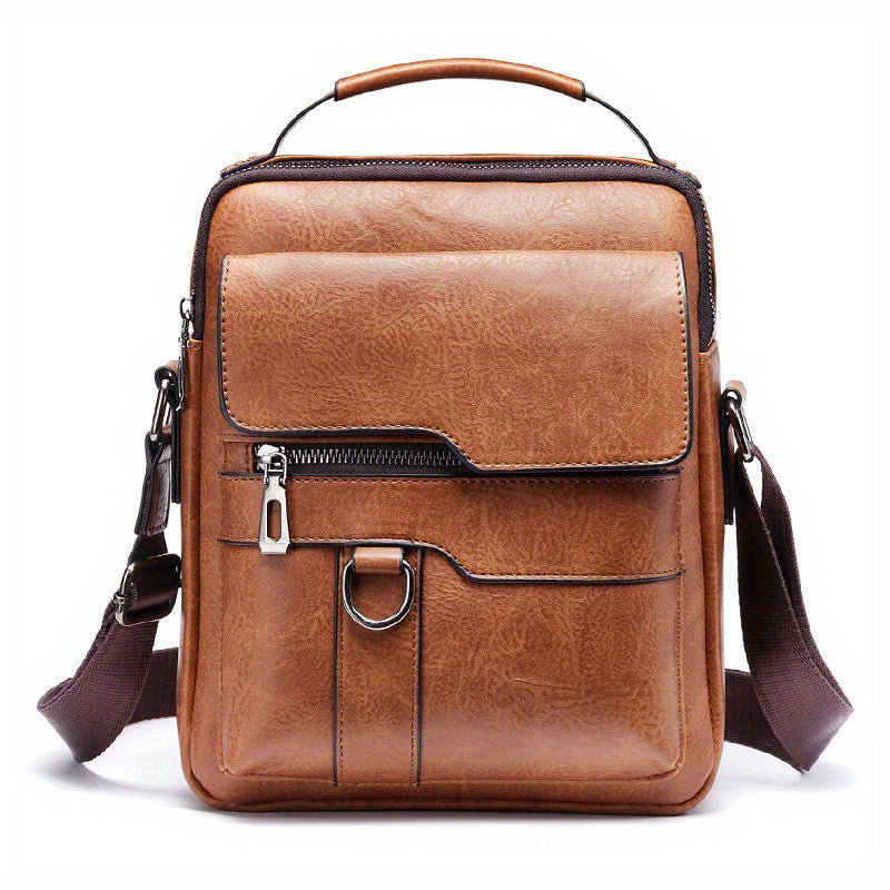 Men’s PU Leather Crossbody Messenger Bag – Casual Shoulder Handbag with Card Holder & Multi-Pockets