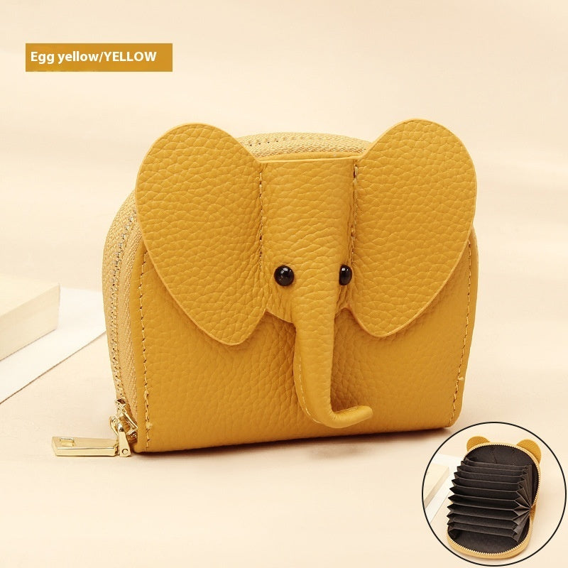 Creative Elephant Leather Card Holder Wallet – Genuine Leather Zipper Coin Purse for Men & Women