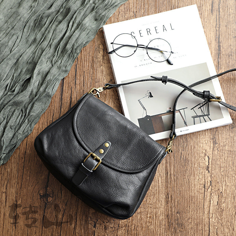 Handmade Retro Crossbody Bag – Vegetable Tanned Genuine Leather Bucket Purse for Women