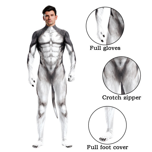 Halloween Husky Zentai Bodysuit with Tail – Animal Cosplay Costume