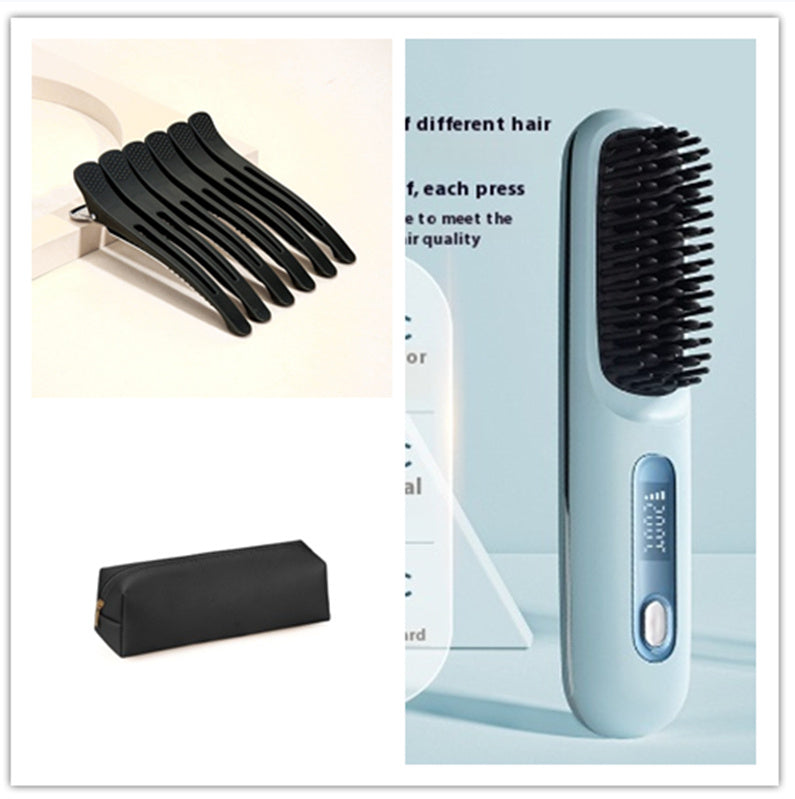 2-In-1 Wireless Hair Straightener Brush – Portable Fast Heating Comb & Hot Curler, USB Rechargeable
