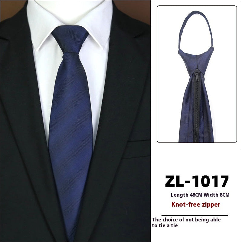 Men’s Formal Business Zipper Tie – Striped Jacquard Knot-Free Necktie