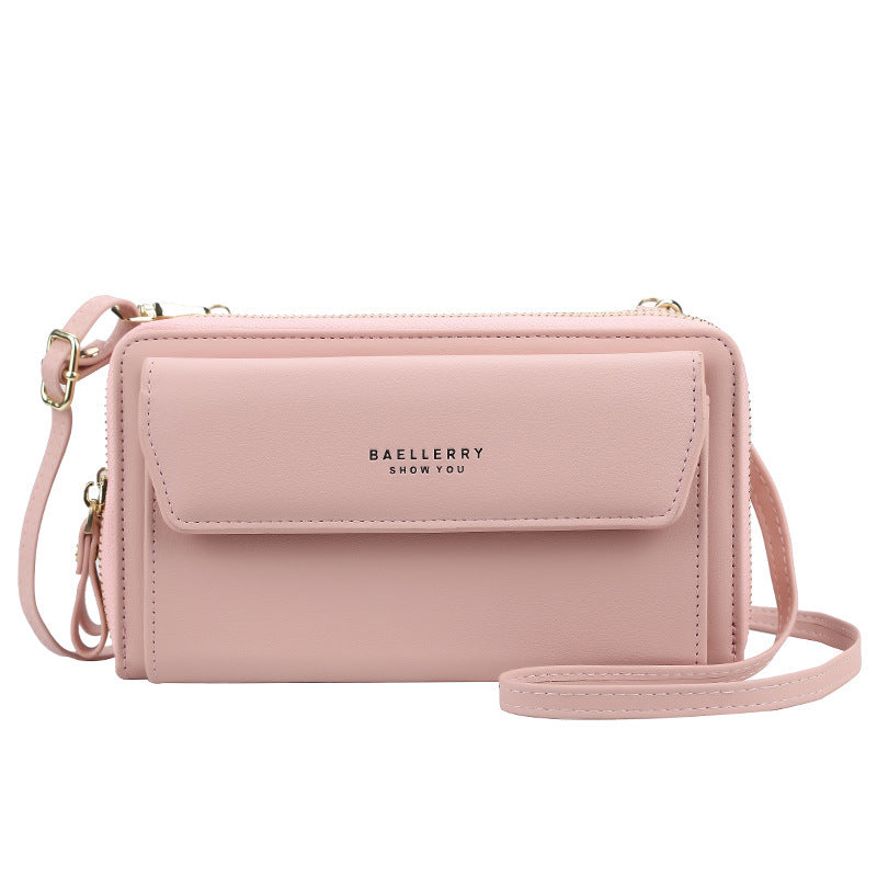 Ladies’ Long Wallet with Double Zipper – Large Capacity PU Leather Diagonal Crossbody Bag