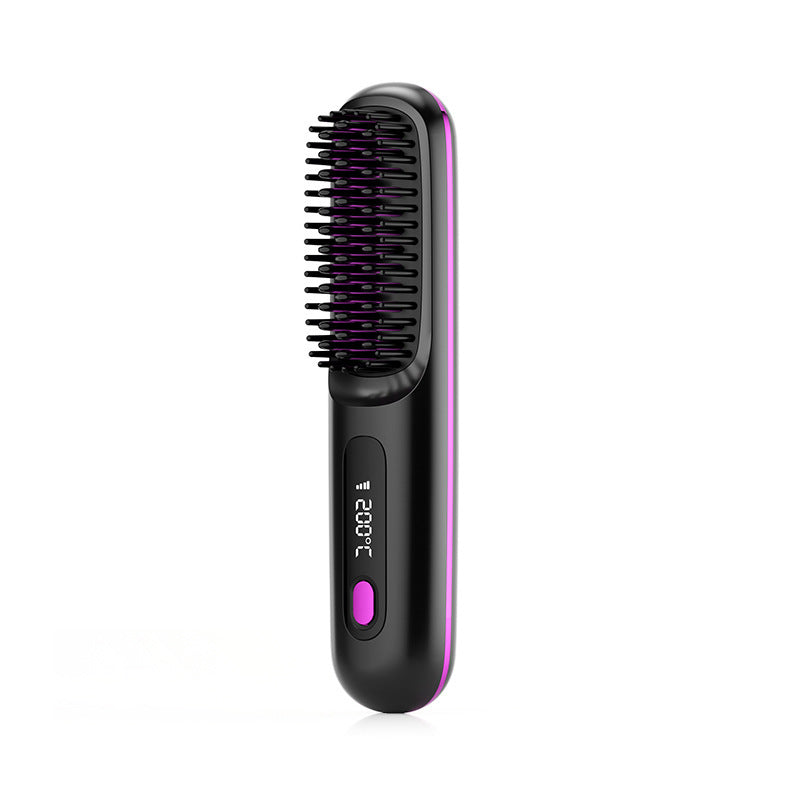 2-In-1 Wireless Hair Straightener Brush – Portable Fast Heating Comb & Hot Curler, USB Rechargeable