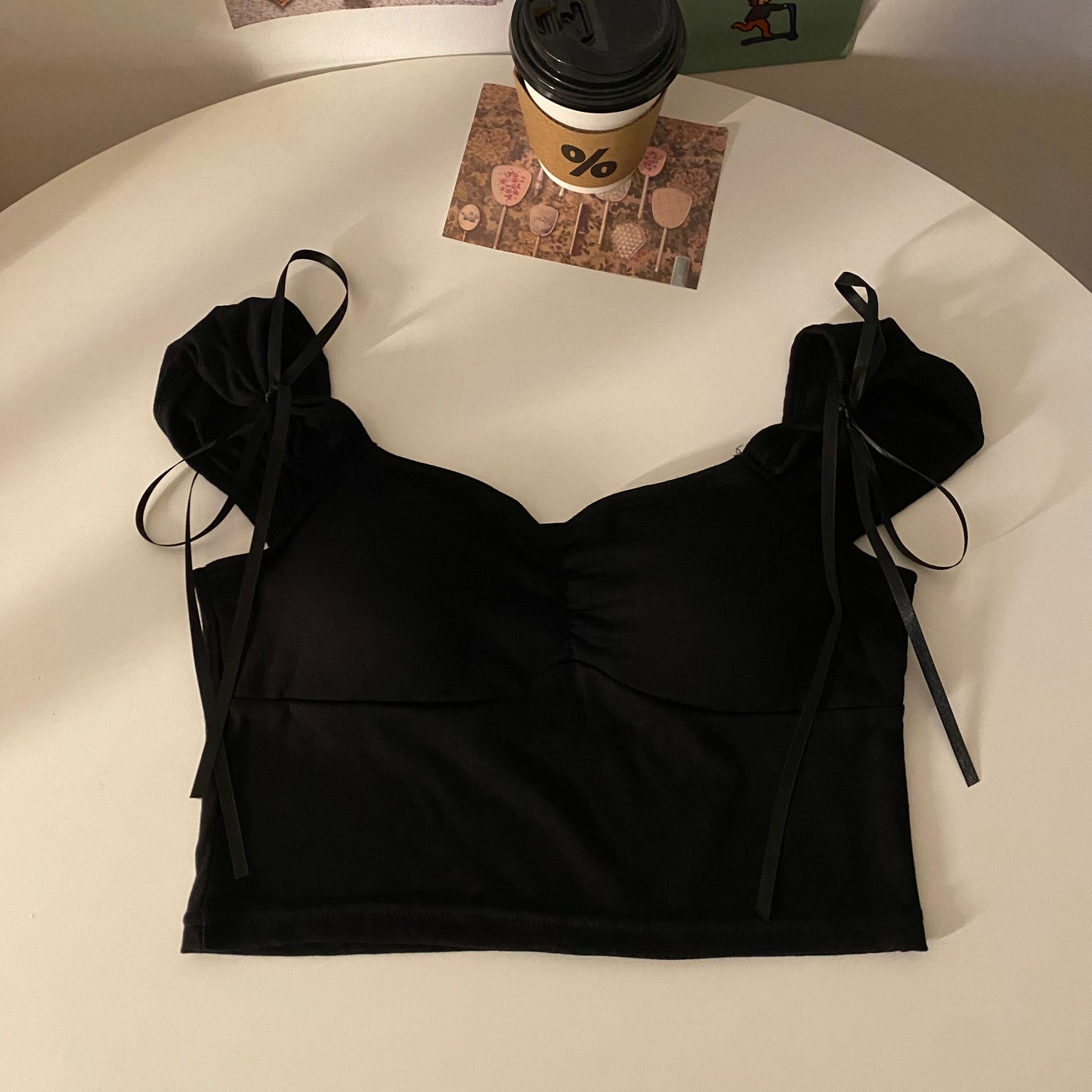 Cotton Bra Tank Top with Pads – Bow Design Women’s Vest