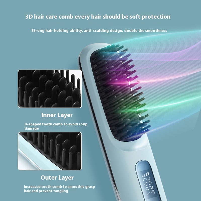 Rechargeable Ceramic Electric Hair Straightener Comb – Portable Wireless Ionic Styler