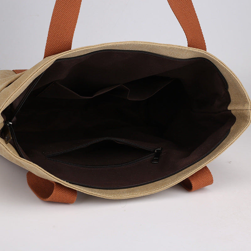 Casual Canvas Tote Bag for Women – Retro Solid Color Shoulder & Messenger Handbag