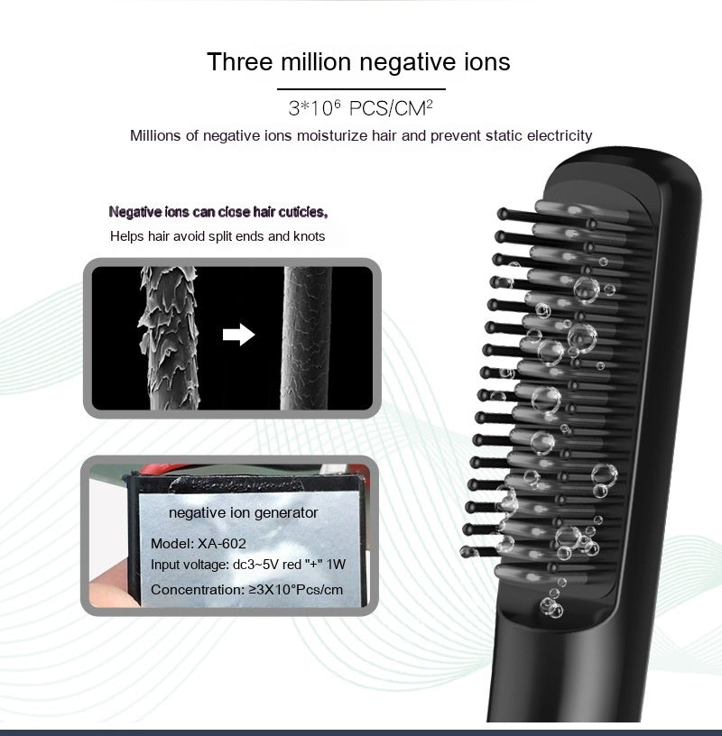 Wireless Charging Anion Straight Comb – USB Rechargeable Hair Straightener & Curler Brush