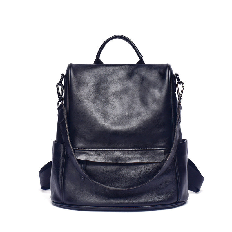 Genuine Leather Anti-Theft Backpack – Women’s Large Capacity Cowhide Travel Luxury Bag