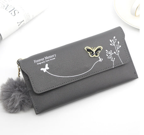 Ladies’ Long PU Leather Wallet – Butterfly Flower Design with Card, Cash & Phone Slots