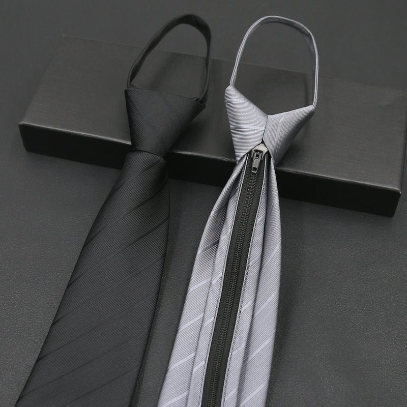 Men’s Formal Business Zipper Tie – Striped Jacquard Knot-Free Necktie