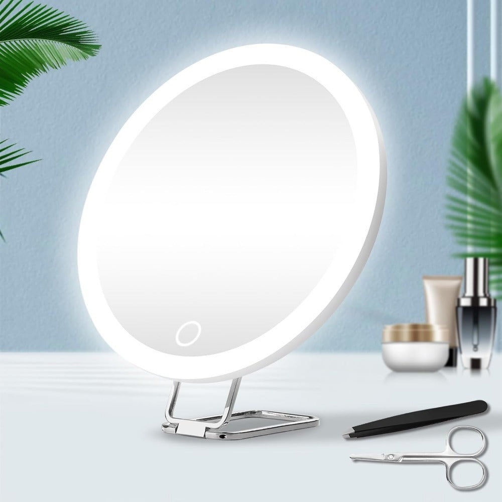 Charging LED Fill Light Rotating Makeup Mirror with Stand, Tweezers & Scissors