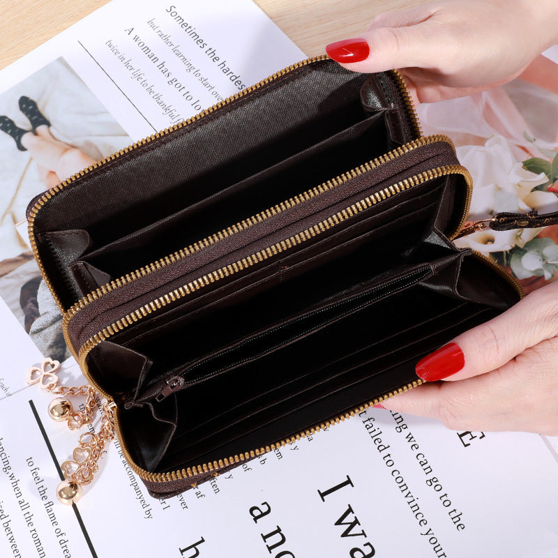 Women’s Double Zip Large Capacity Wallet – PU Leather Casual Handheld Purse