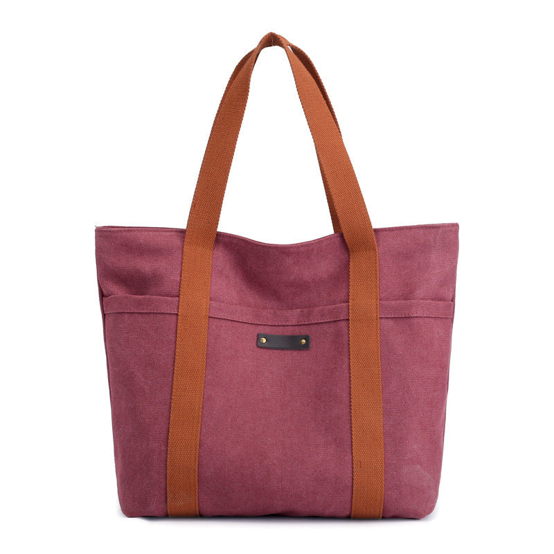 Casual Canvas Tote Bag for Women – Retro Solid Color Shoulder & Messenger Handbag
