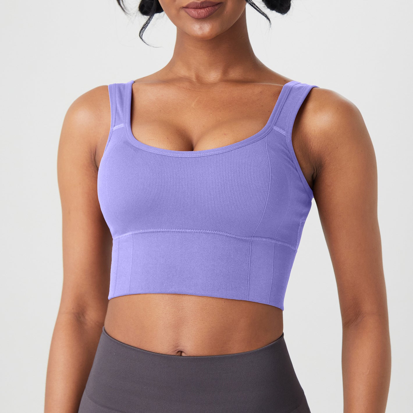 Wide Shoulder Strap Threaded Yoga Bra – Seamless Sports Vest for Women