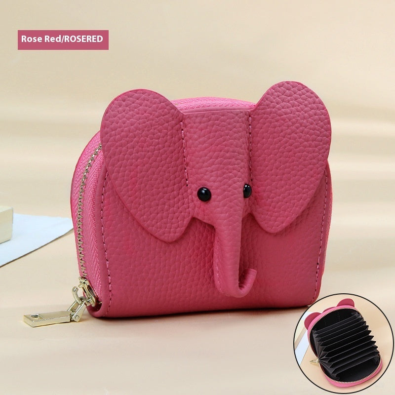 Creative Elephant Leather Card Holder Wallet – Genuine Leather Zipper Coin Purse for Men & Women