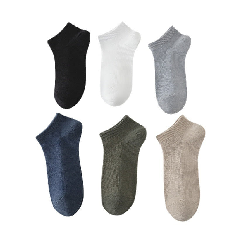 Solid Color Breathable Low-Cut Boat Socks – Sweat Absorbing Polyester Socks for Men
