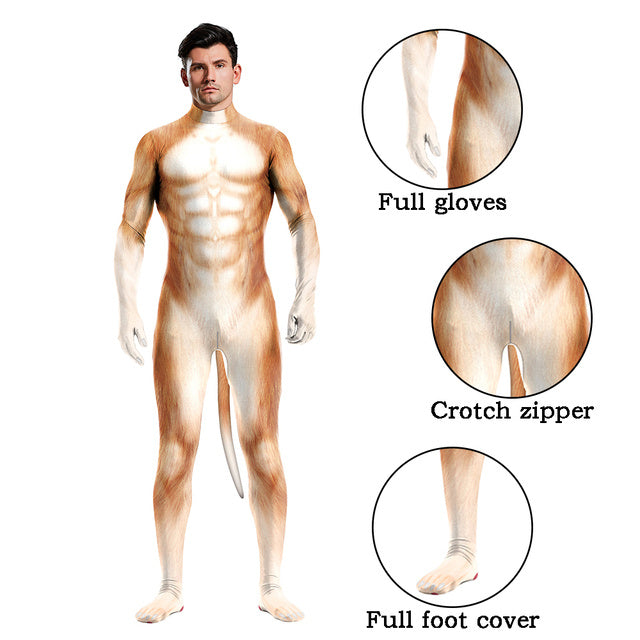 Halloween Husky Zentai Bodysuit with Tail – Animal Cosplay Costume