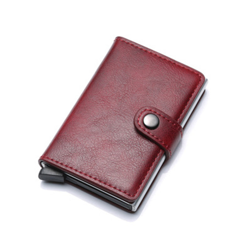 RFID Anti-Theft Vintage Wallet – PU Leather Card Holder with Aluminum Case & Pop-Up Design