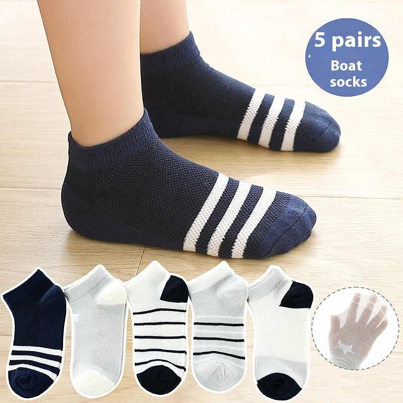 Children's Solid Color Short Socks – Cotton Thin Ankle Socks 5 Pairs for Boys & Girls