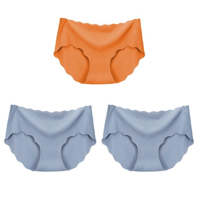 3Pcs Women’s High-Waist Seamless Silk Panties – Soft Breathable Lingerie Set