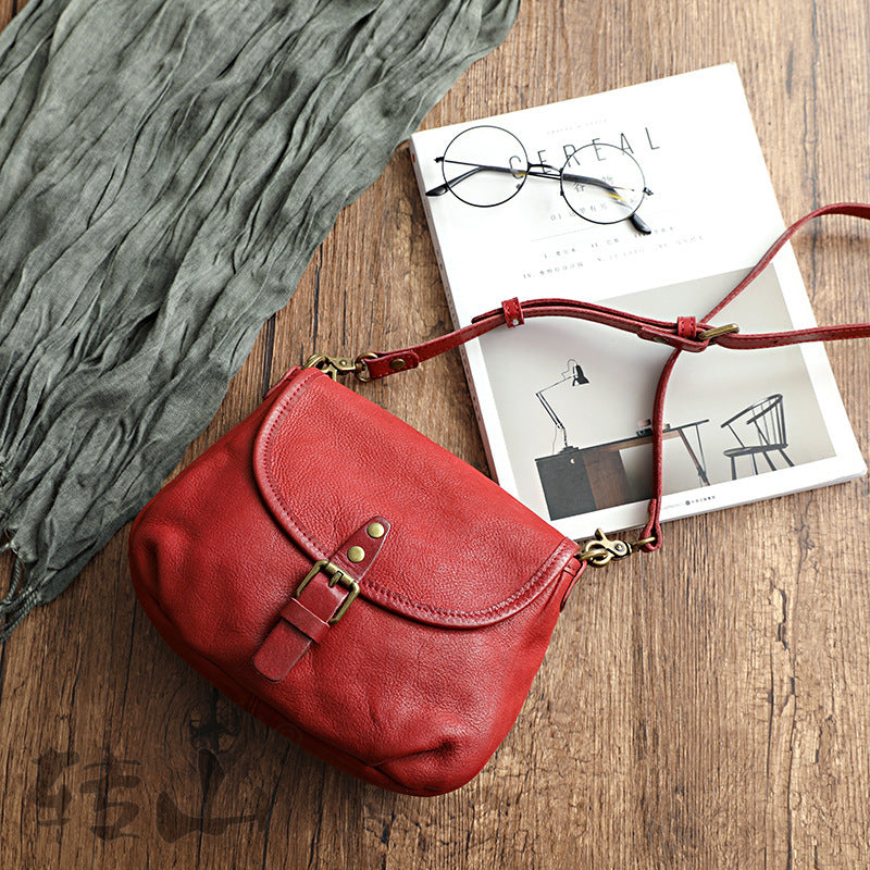 Handmade Retro Crossbody Bag – Vegetable Tanned Genuine Leather Bucket Purse for Women