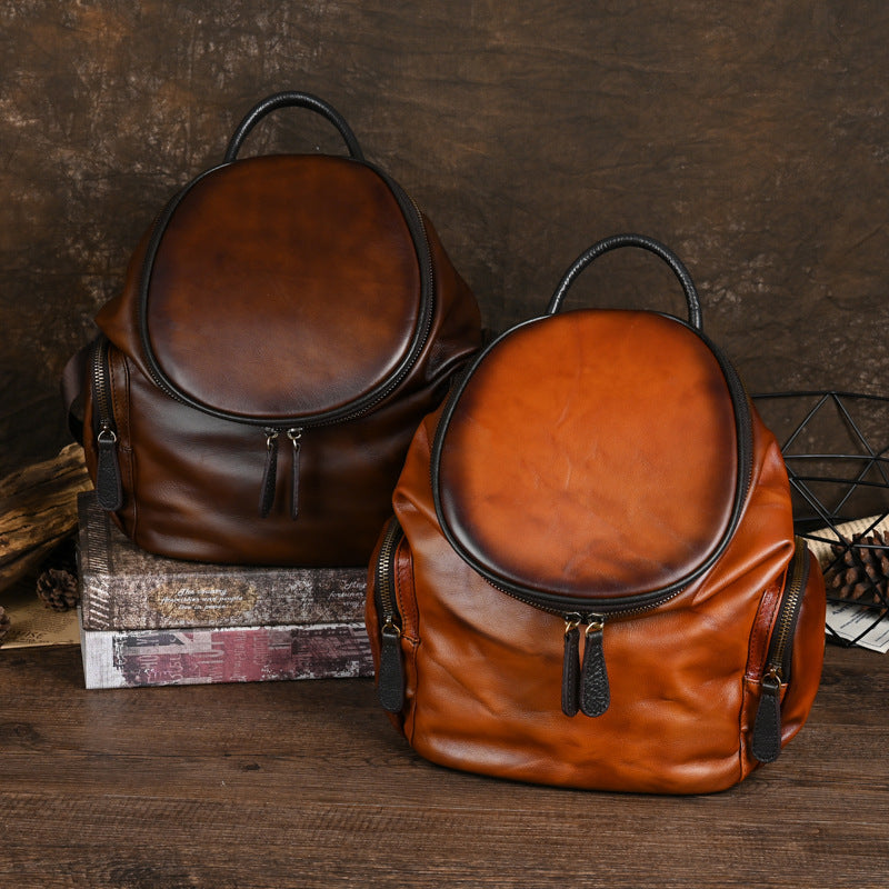 Retro Soft Leather Backpack – Genuine Cowhide Women’s Bag, European & American Forest Style Shoulder Bag
