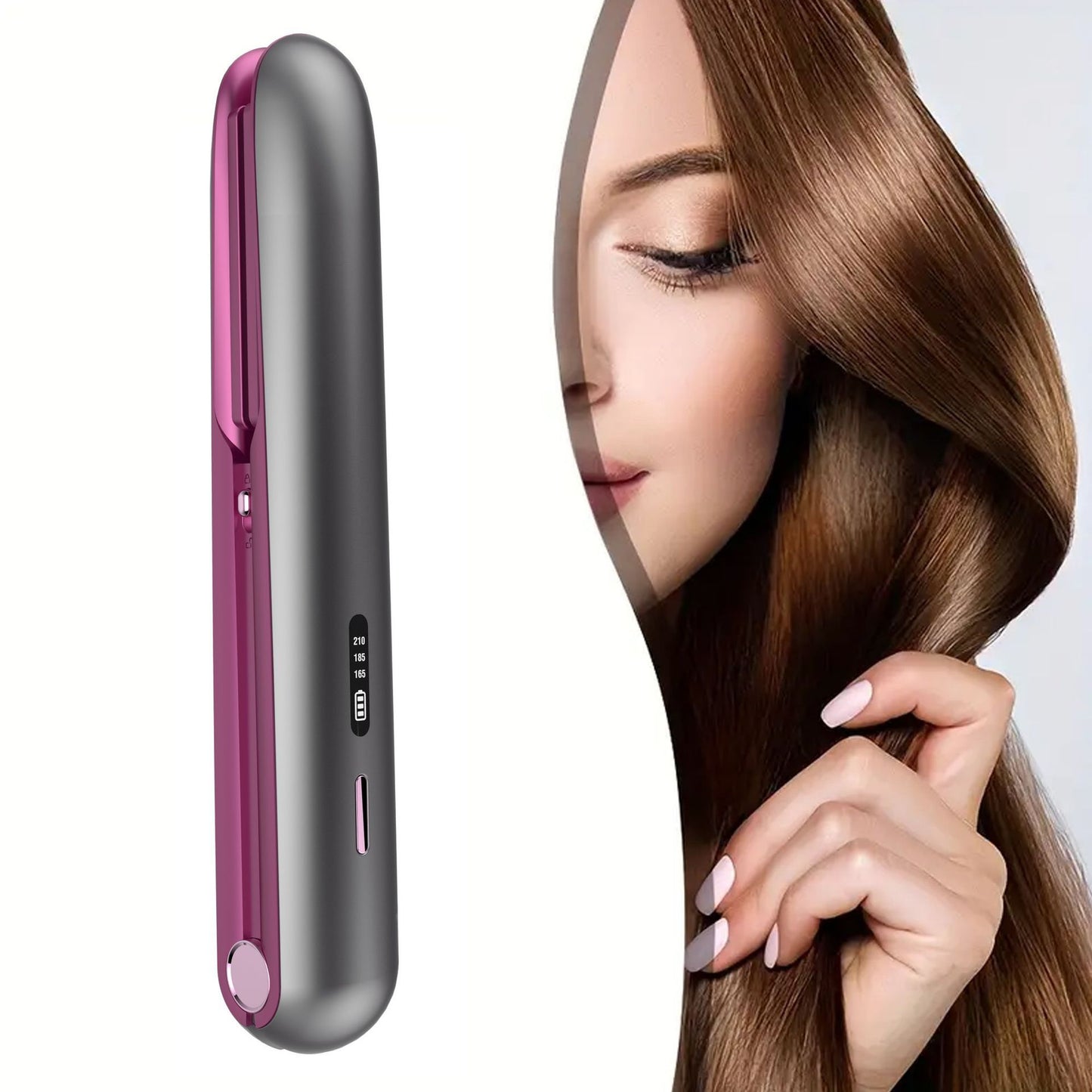 Wireless Charging Hair Straightener – Mini Ceramic 2-in-1 Curling & Straightening Tool