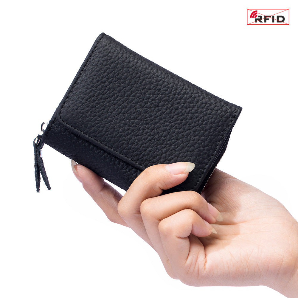 Women’s Leather Tri-fold RFID Wallet – Mini Large Capacity Coin & Card Holder