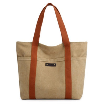 Casual Canvas Tote Bag for Women – Retro Solid Color Shoulder & Messenger Handbag