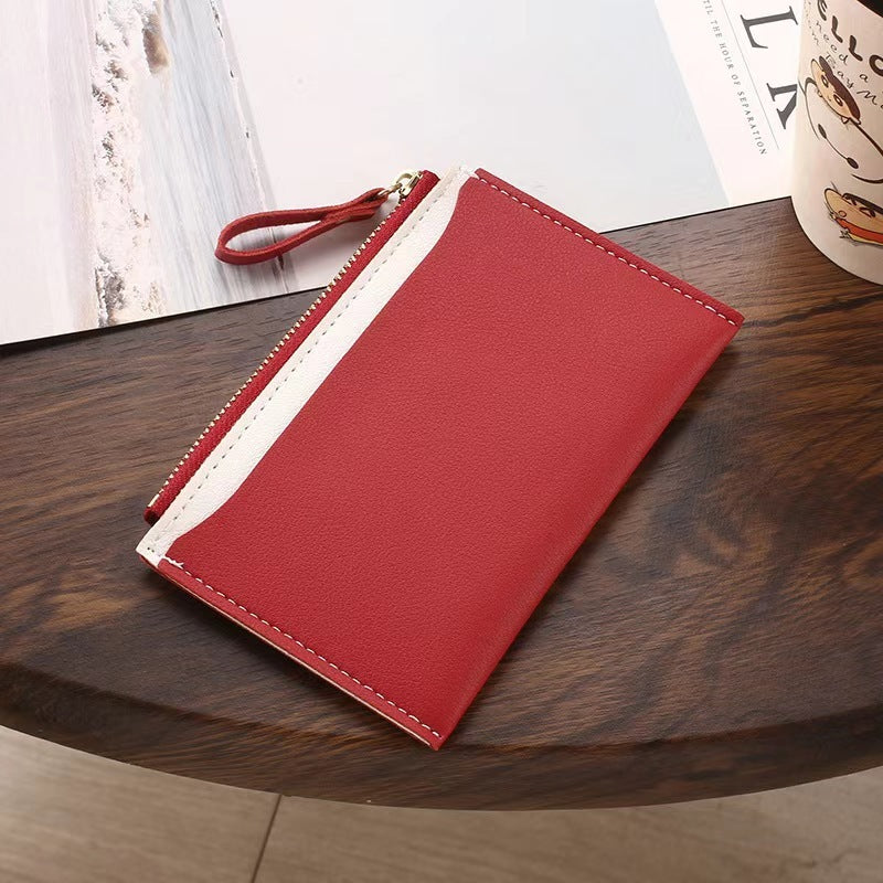 Women’s PU Leather Zipper Coin Purse – Contrast Color Card Holder with Anti-theft Protection