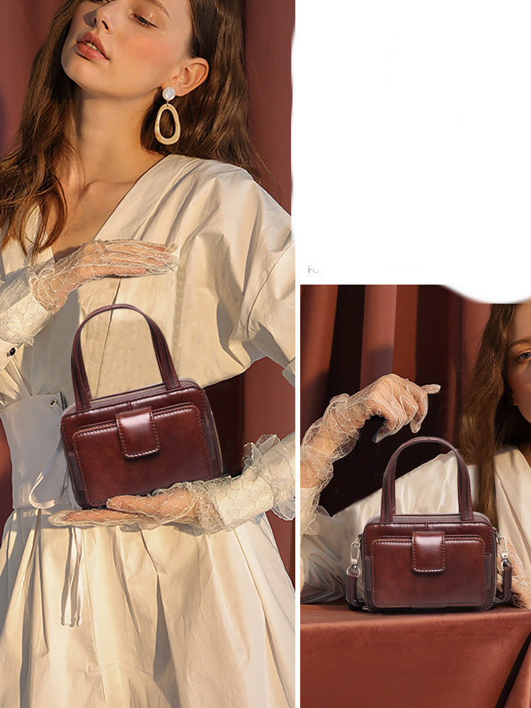Leather Women’s Mini Messenger Bag – Genuine Cowhide Crossbody Shoulder Purse