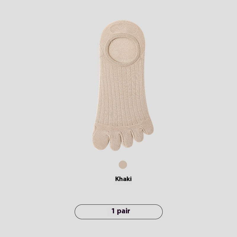 Five-Finger Men’s Summer Invisible Socks – Cotton Modal Antibacterial Non-Slip Breathable