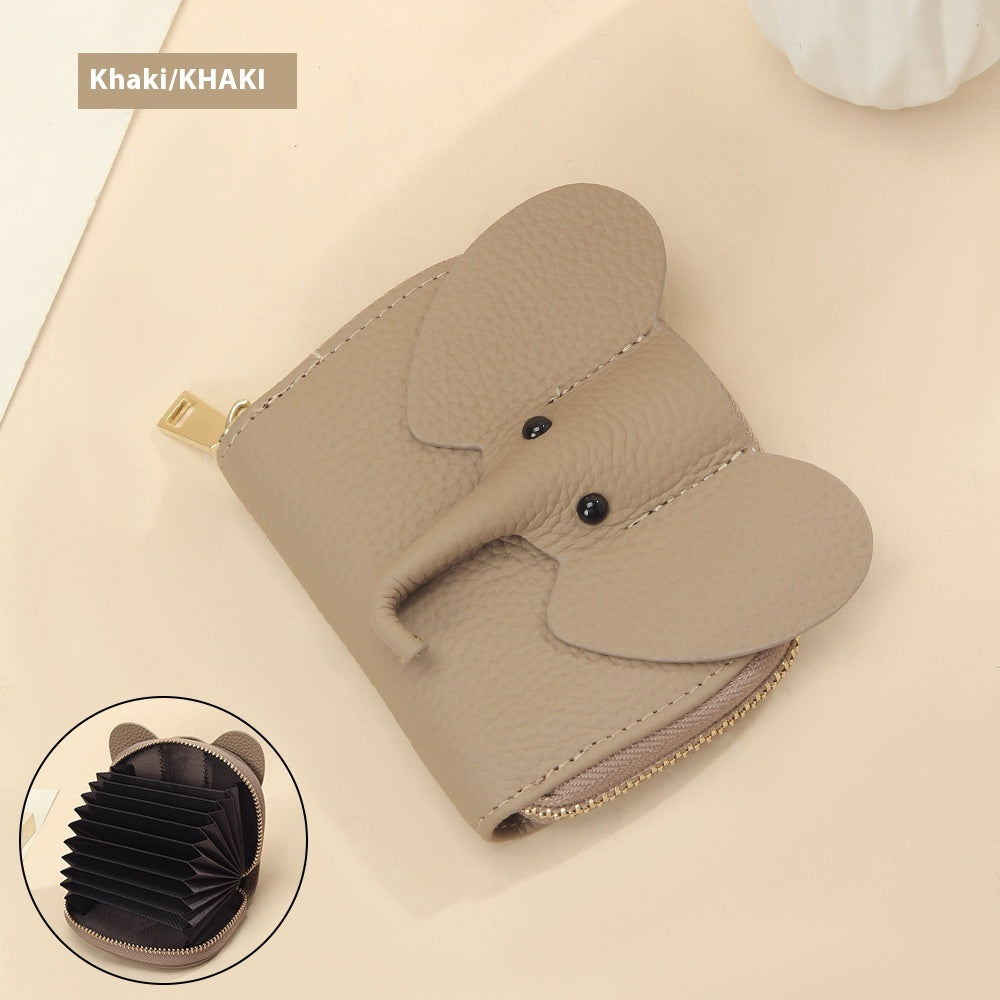 Creative Elephant Leather Card Holder Wallet – Genuine Leather Zipper Coin Purse for Men & Women