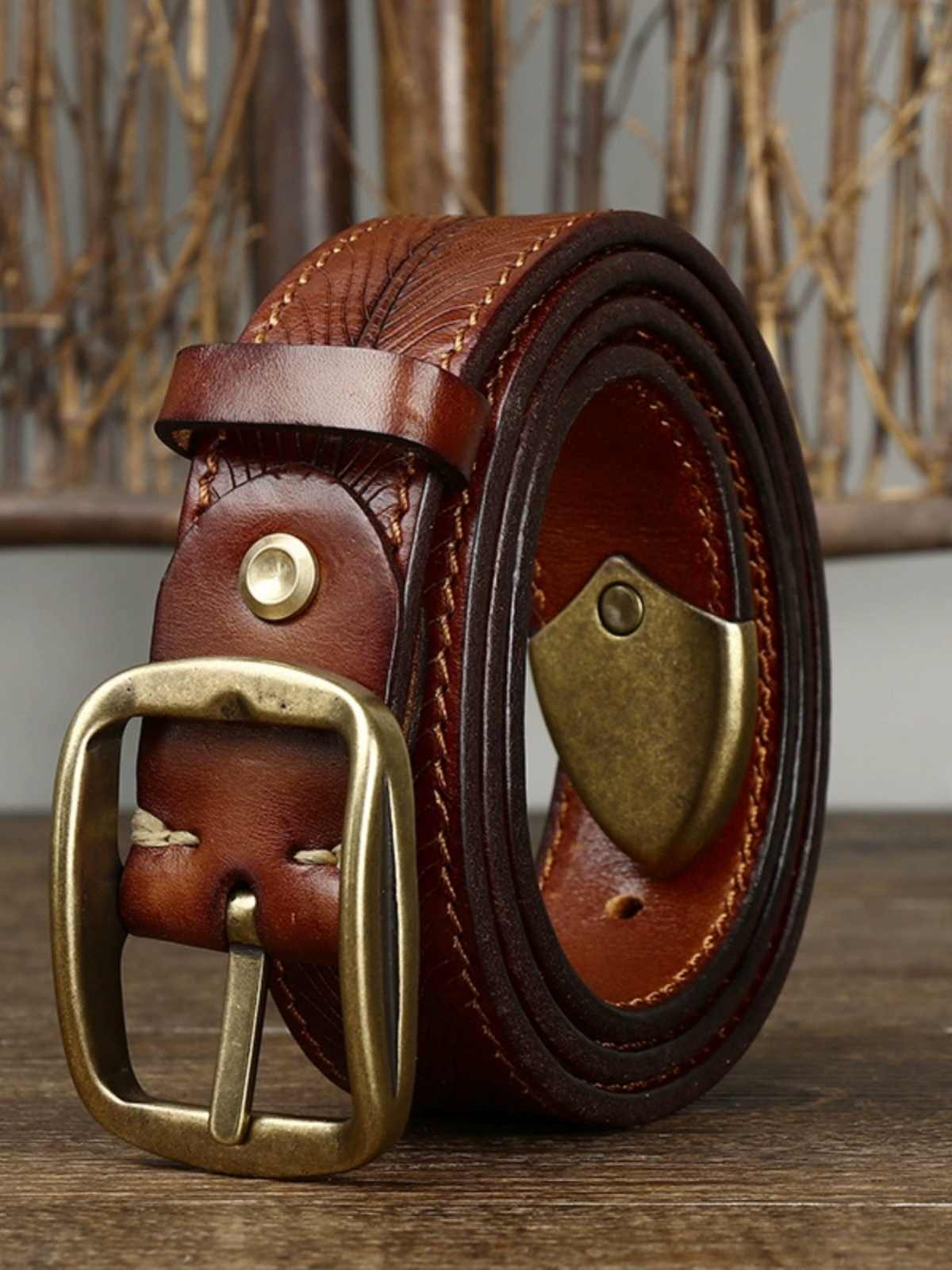 Men’s Double-Sided Genuine Cowhide Belt – 3.8CM Wide Thick Leather with Brass Buckle