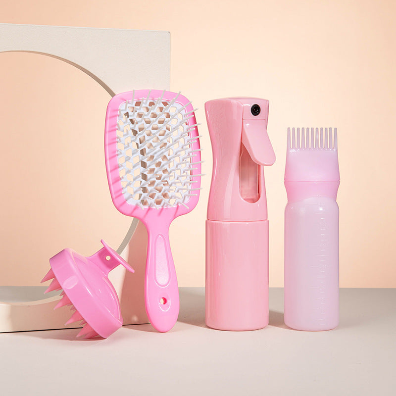 High Pressure Spray Bottle with Silicone Shampoo Brush & Hollow Hair Dyeing Comb Set
