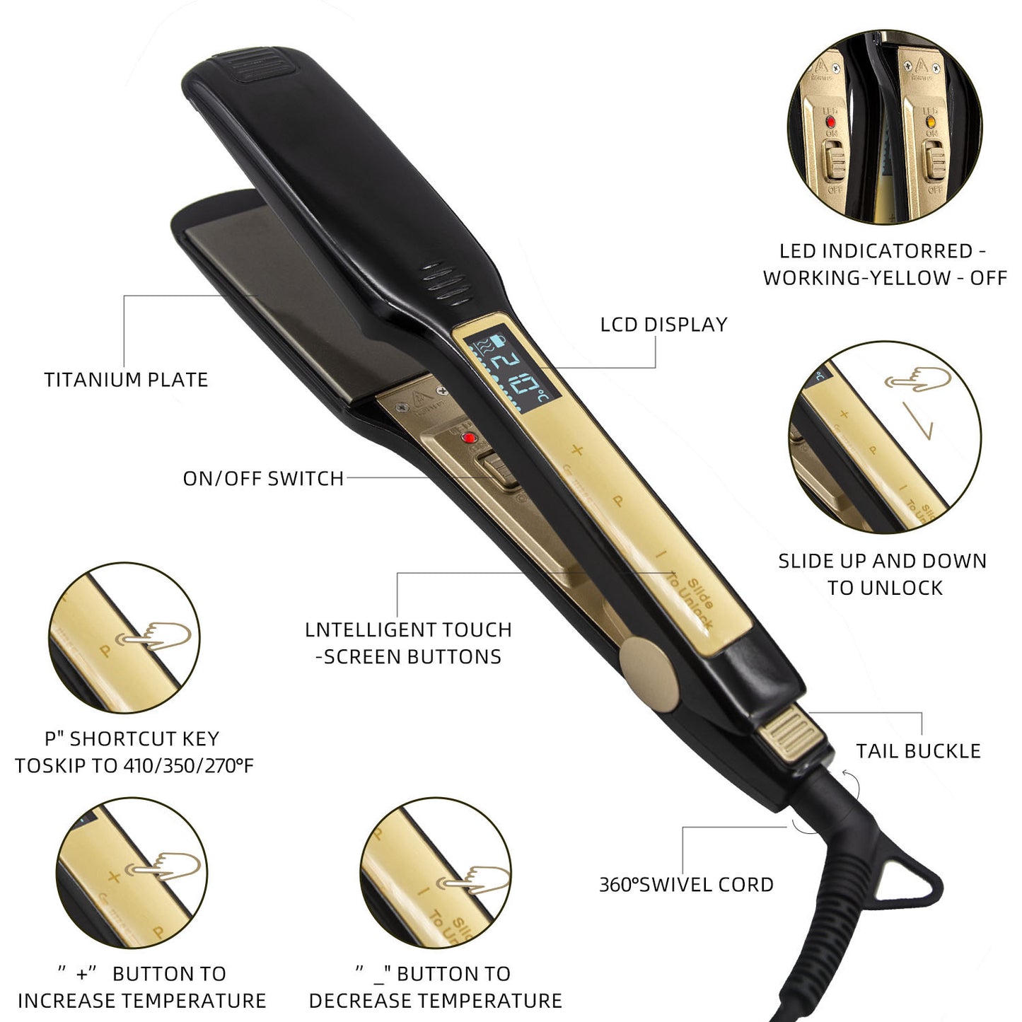 Touch Screen Electric Hair Straightener – Professional Salon Styling Tool
