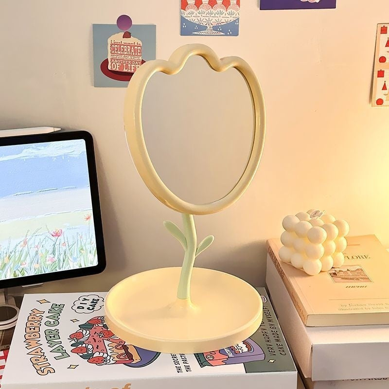 Tulip Vanity Mirror – Cute Cartoon Desktop Makeup Mirror for Dorm, Office & Bedroom