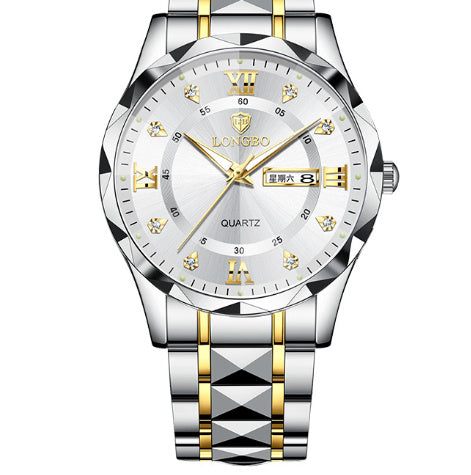 Waterproof Luminous Dual Calendar Watch – Men’s Business Stainless Steel Wristwatch