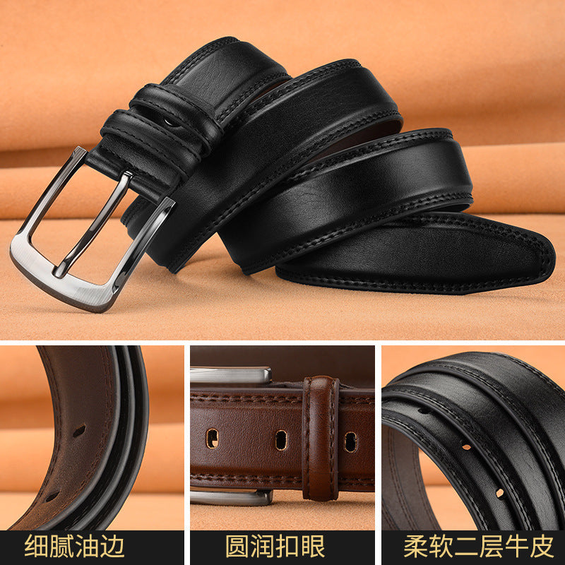 Men’s Pin Buckle Cowhide Belt – Genuine Leather Business & Casual Fashion