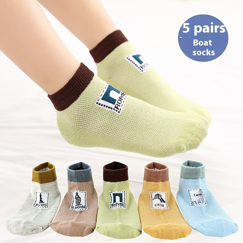 Children's Solid Color Short Socks – Cotton Thin Ankle Socks 5 Pairs for Boys & Girls