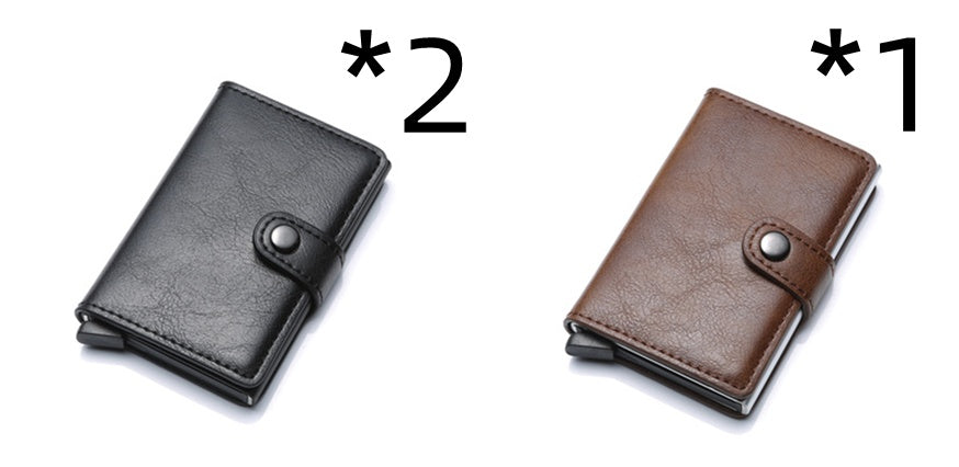 RFID Anti-Theft Vintage Wallet – PU Leather Card Holder with Aluminum Case & Pop-Up Design