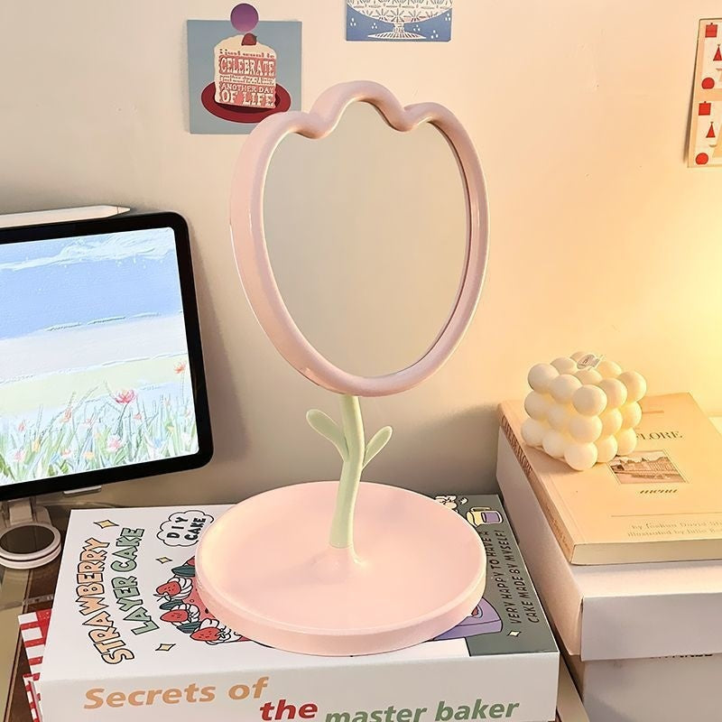 Tulip Vanity Mirror – Cute Cartoon Desktop Makeup Mirror for Dorm, Office & Bedroom