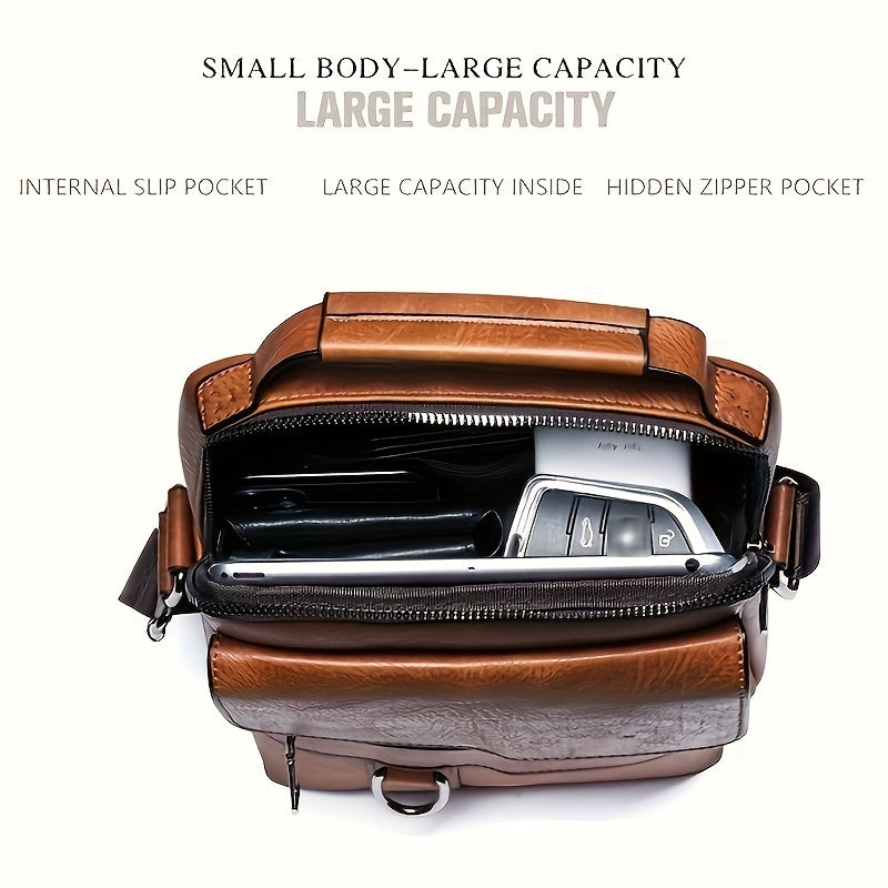 Men’s PU Leather Crossbody Messenger Bag – Casual Shoulder Handbag with Card Holder & Multi-Pockets