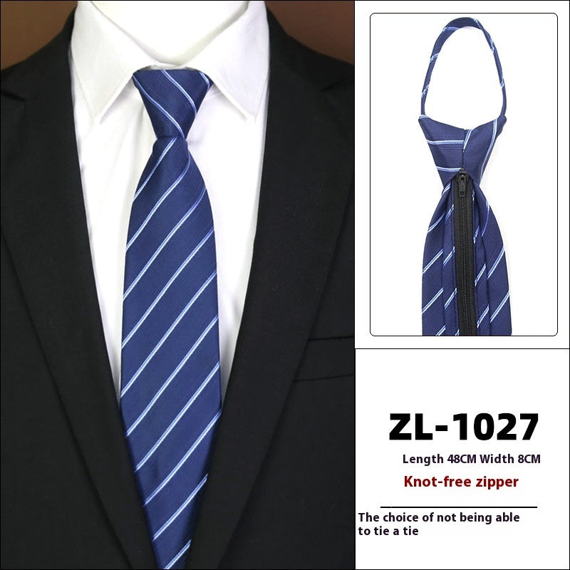 Men’s Formal Business Zipper Tie – Striped Jacquard Knot-Free Necktie